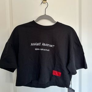 Chnge Boxy Crop Top: Against Abortion? Have a Vasectomy, Size Small NWT